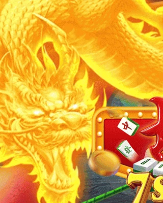Artwork resmi 7svip: kepala naga emas dengan mahjong dan papan merah